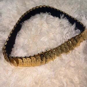 Vintage 80s Gold Tone Metal Heart & Flower Stretch Belt